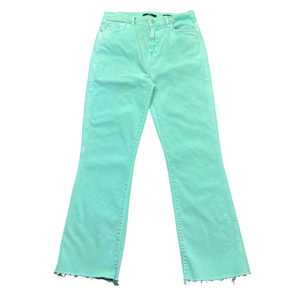 7 For All Mankind Slim Kick Sew Jeans Mint Green Italian Fabric Size 30 7U352C13